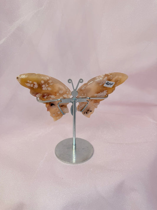 Flower Agate Butterfly on Stand
