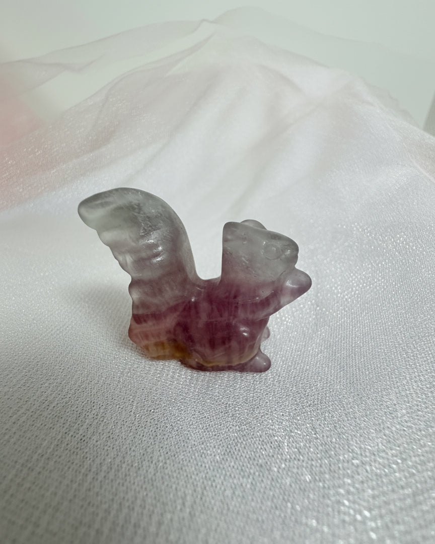 Rainbow Fluorite Squirrel Carving