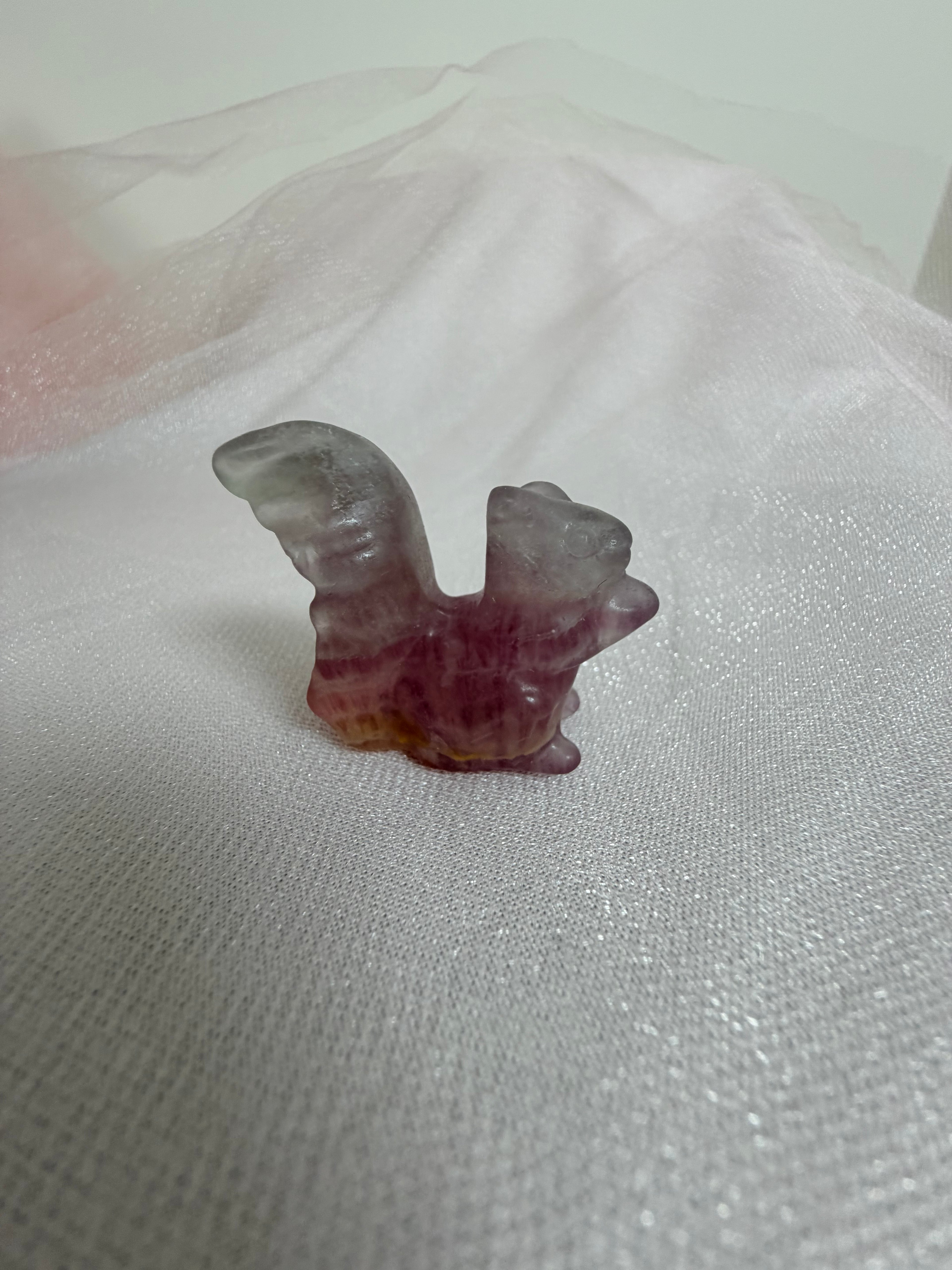 Rainbow Fluorite Squirrel Carving