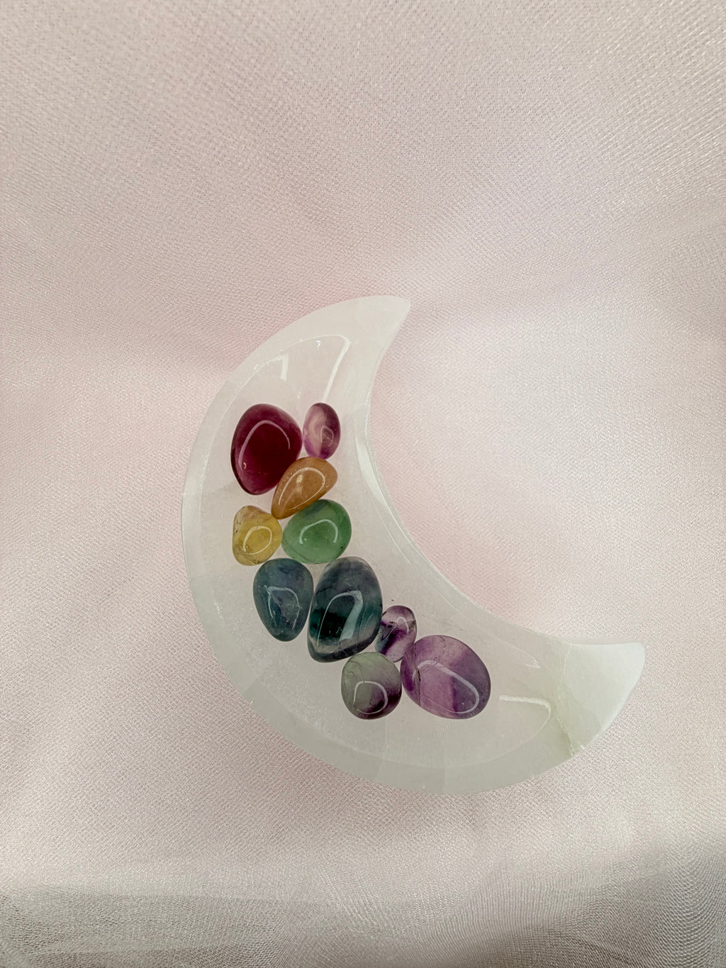 Selenite Moon Bowl Chakra Set