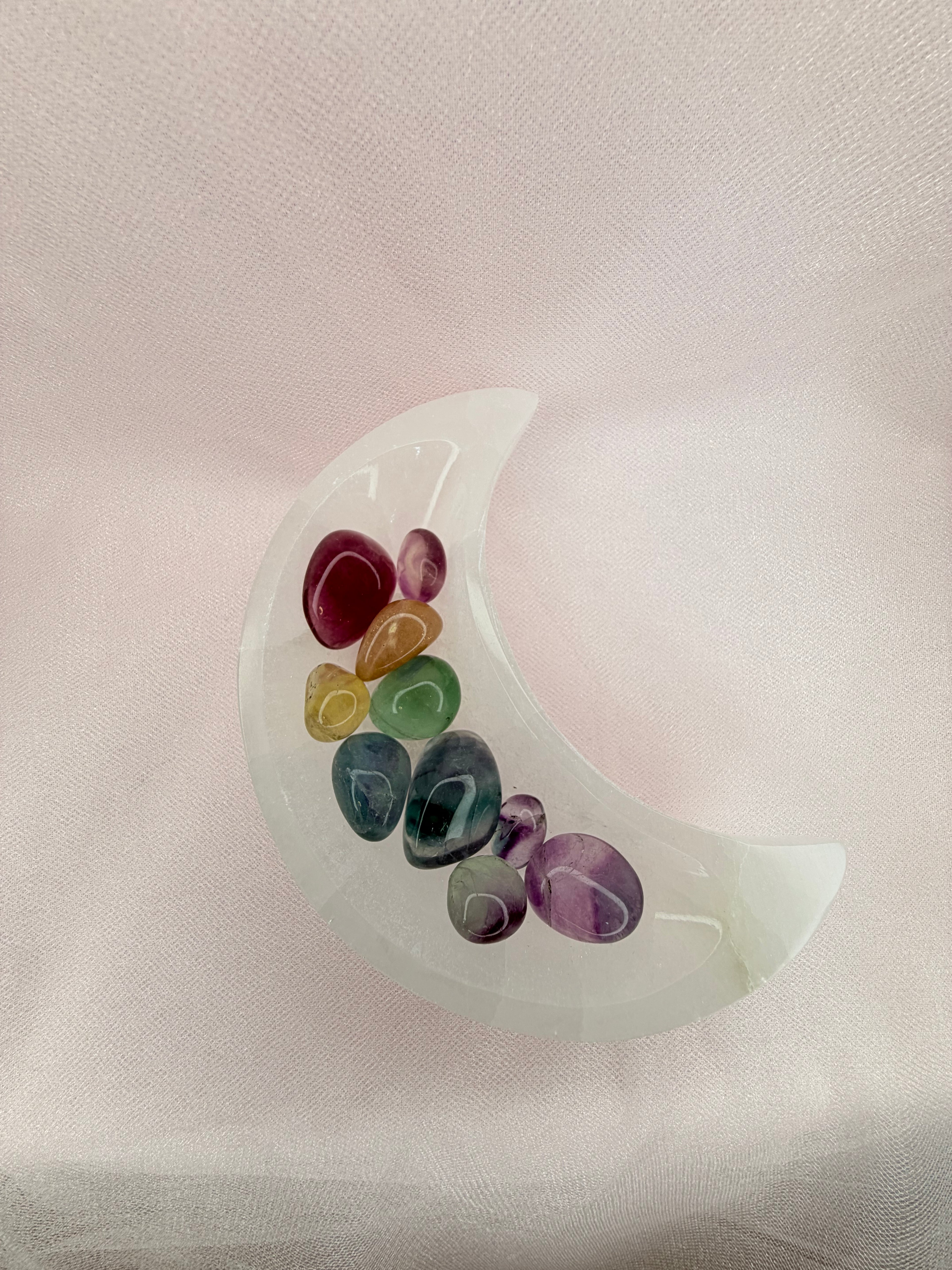 Selenite Moon Bowl Chakra Set