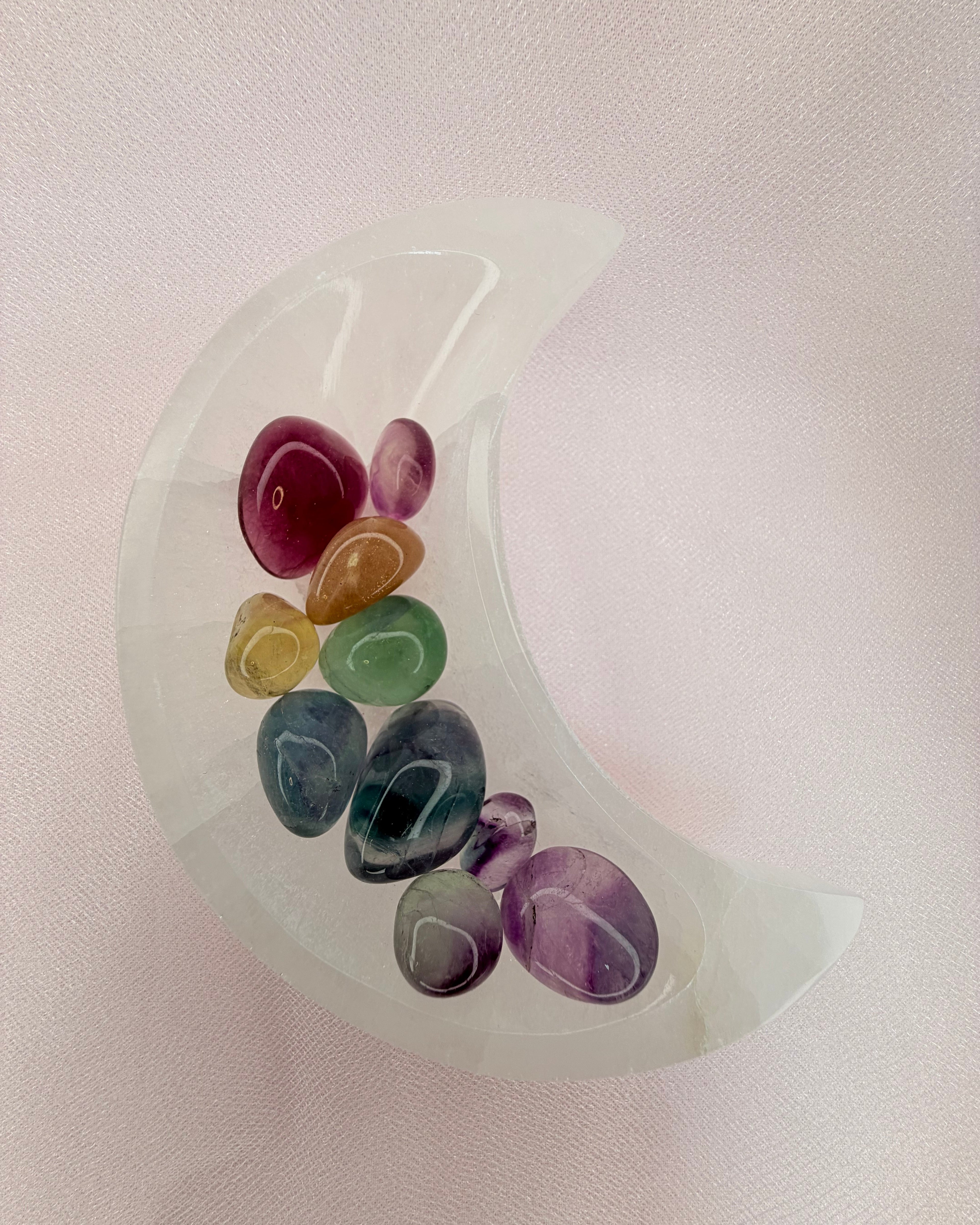 Selenite Moon Bowl Chakra Set