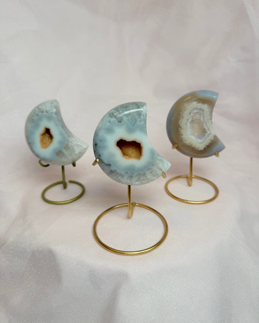 Agate Druzy Moon on Stand