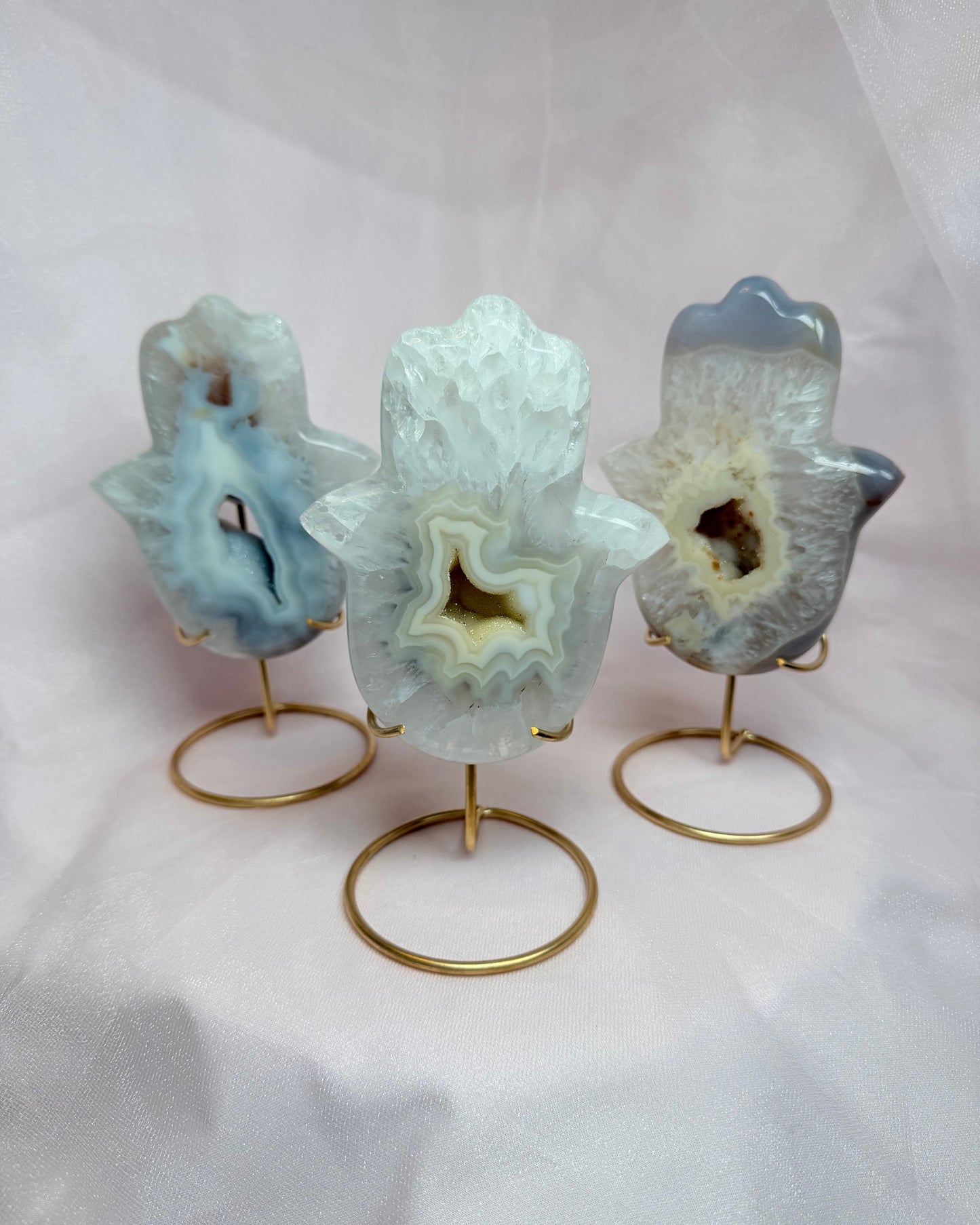 Agate Druzy Hamsa on Stand