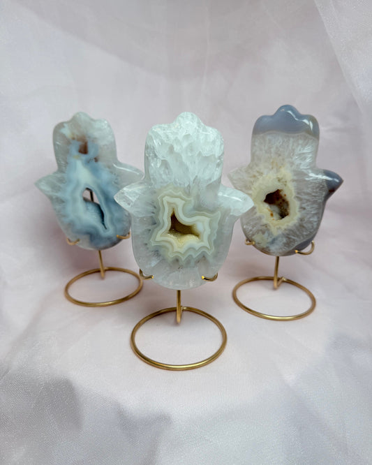 Agate Druzy Hamsa on Stand