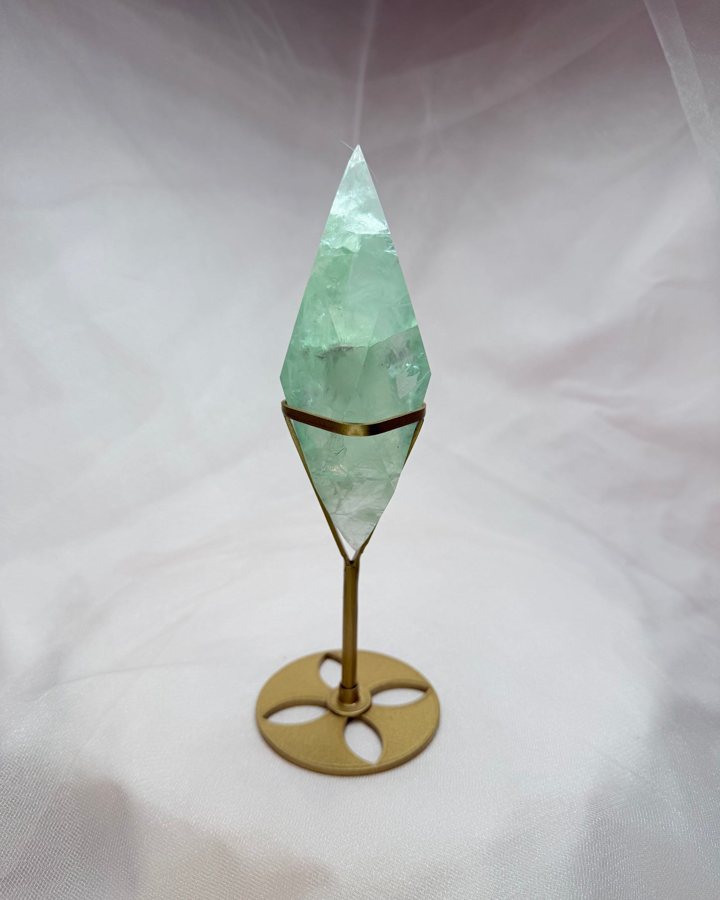 Mint Fluorite Faceted Double Point on Stand