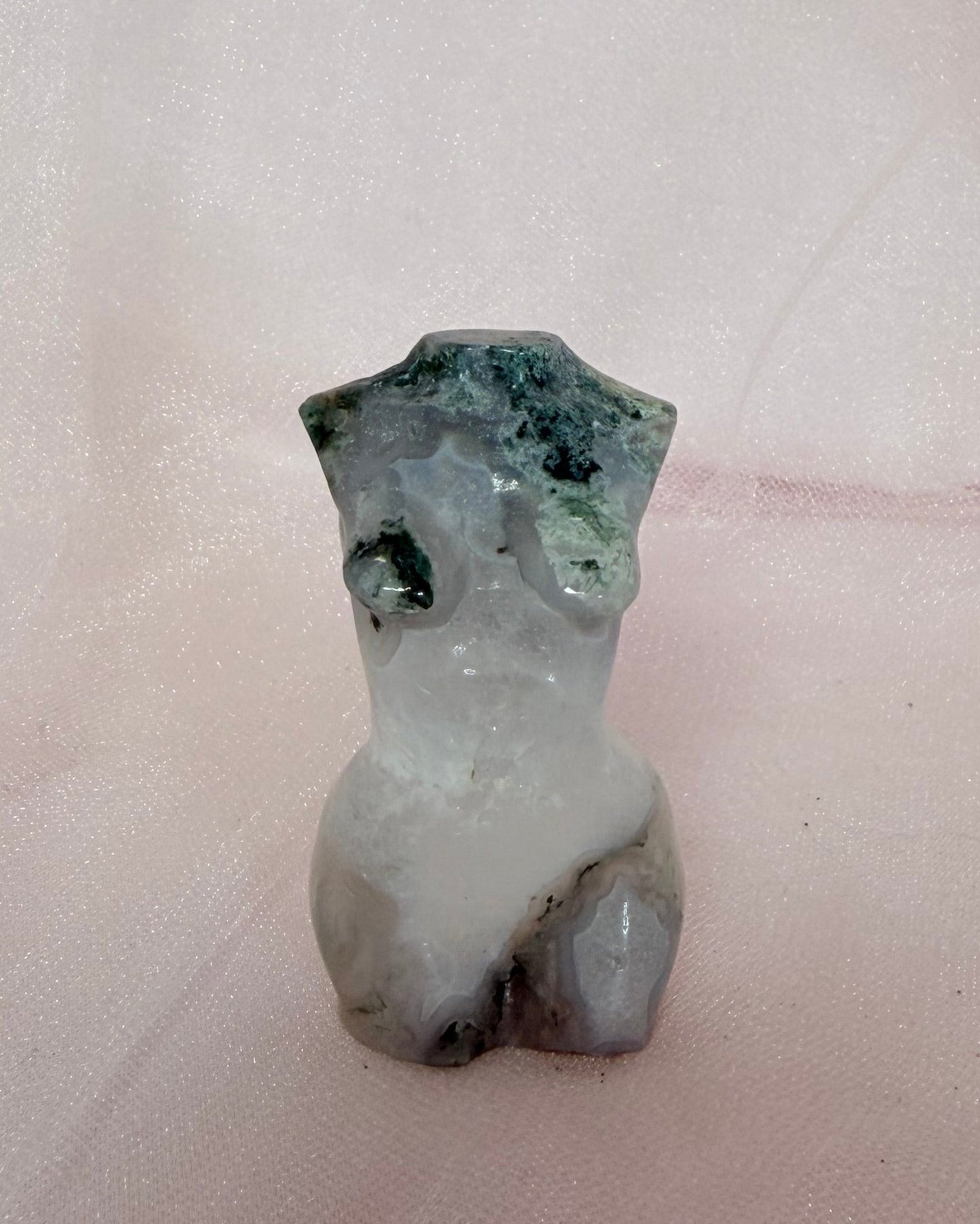 Moss Agate Goddess Carving
