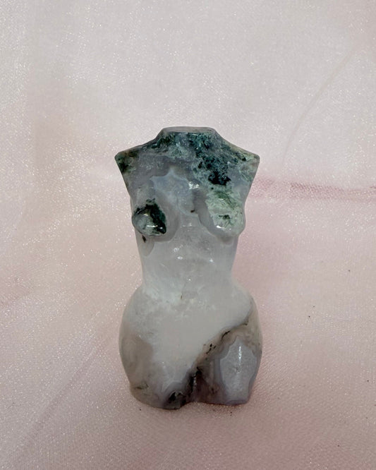 Moss Agate Goddess Carving
