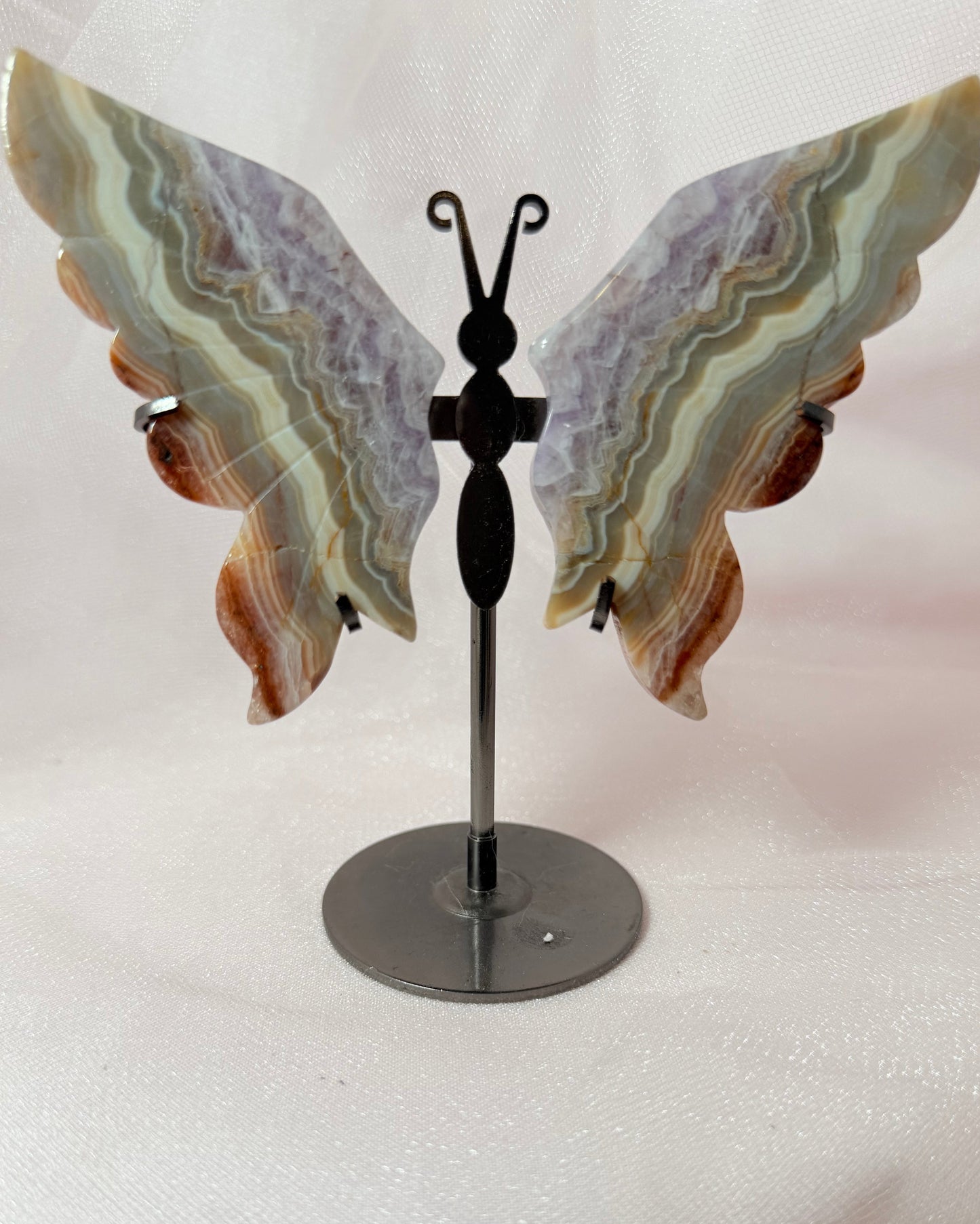 Crazy Lace Agate Butterfly on Stand