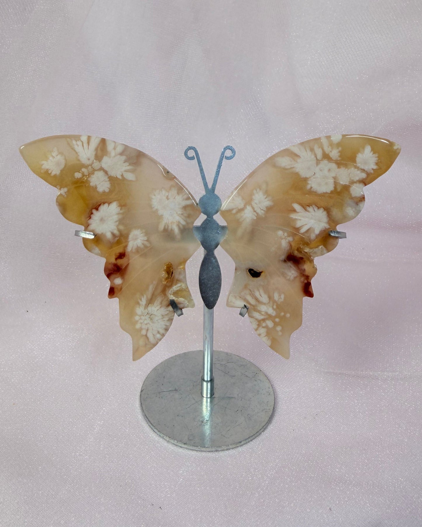 Flower Agate Butterfly on Stand