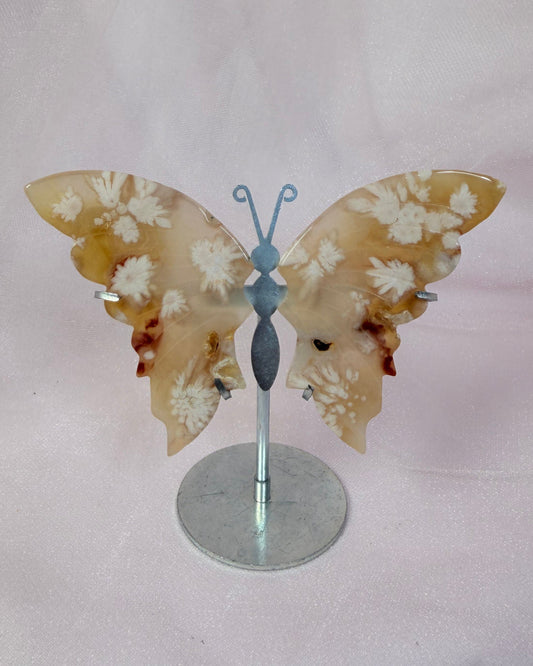 Flower Agate Butterfly on Stand