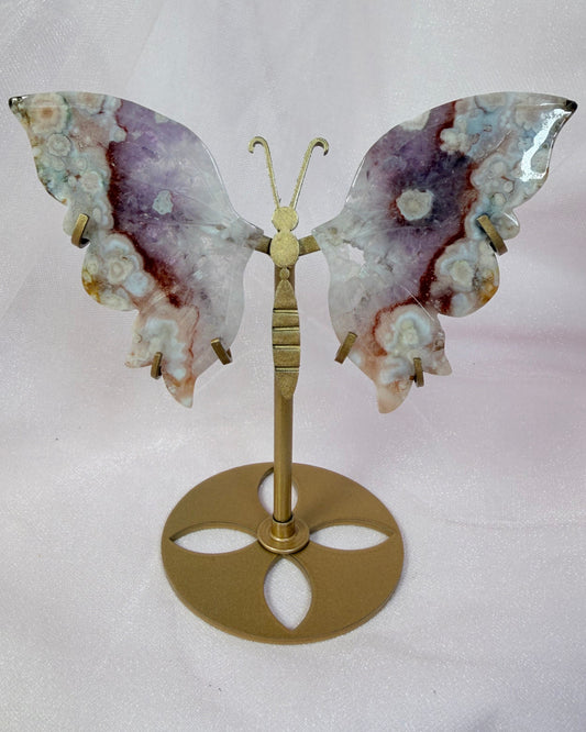 Pink Flower Amethyst Butterfly on Stand