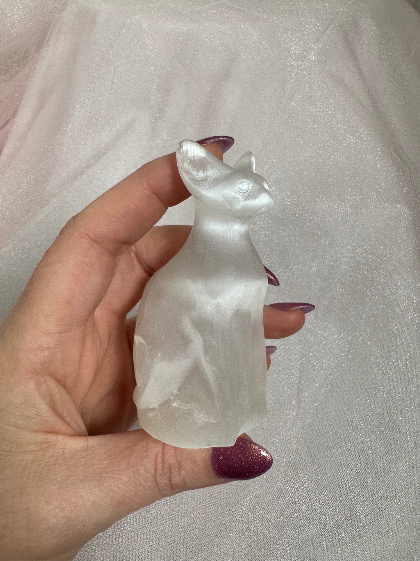Selenite Cat Carving