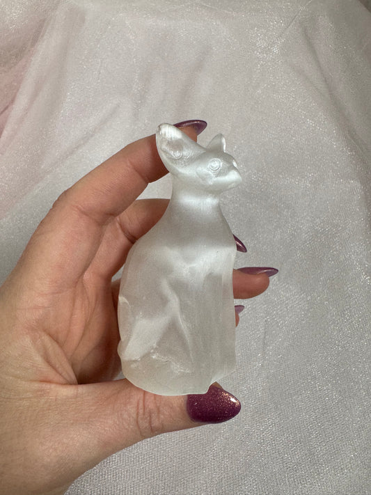 Selenite Cat Carving