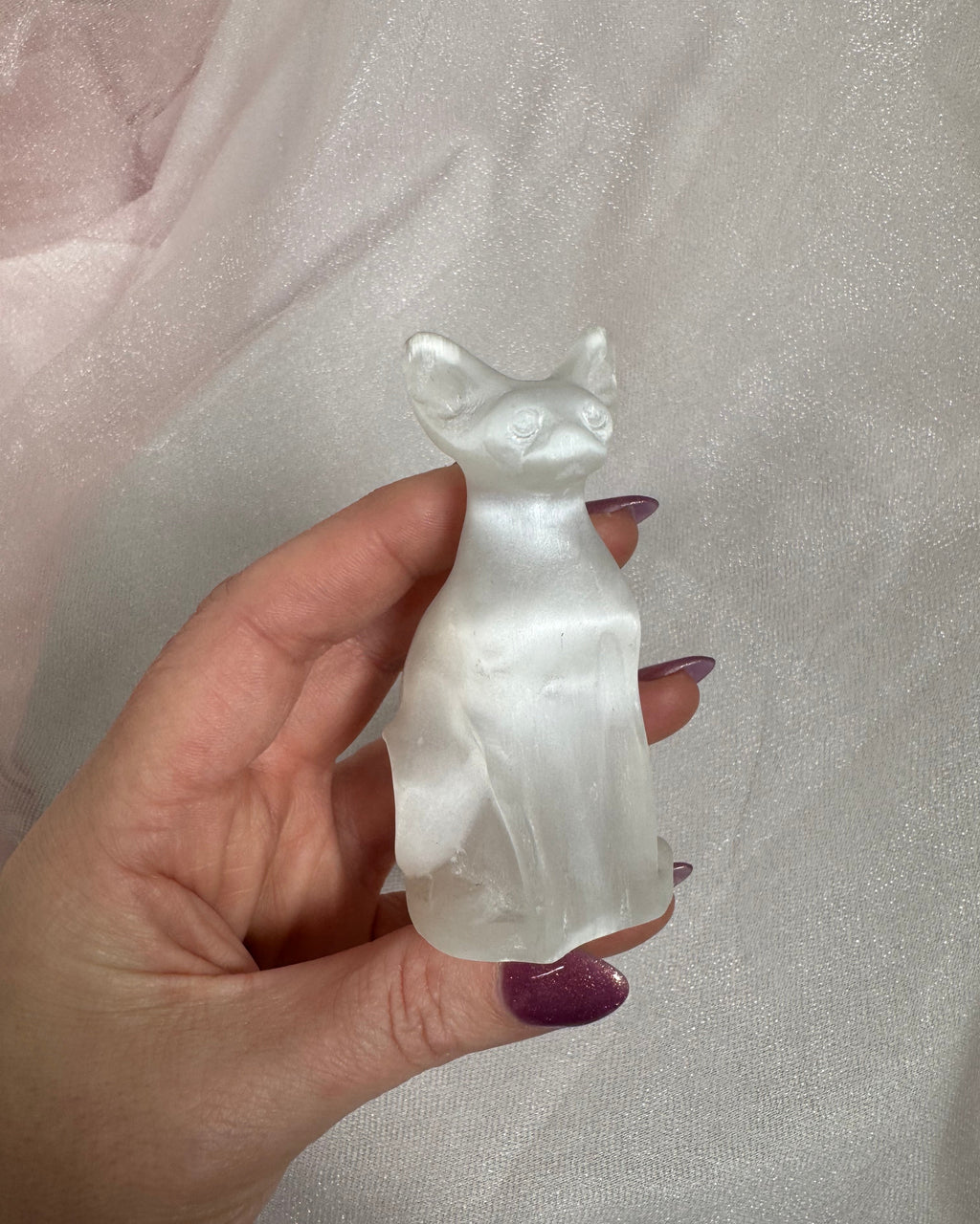 Selenite Cat Carving