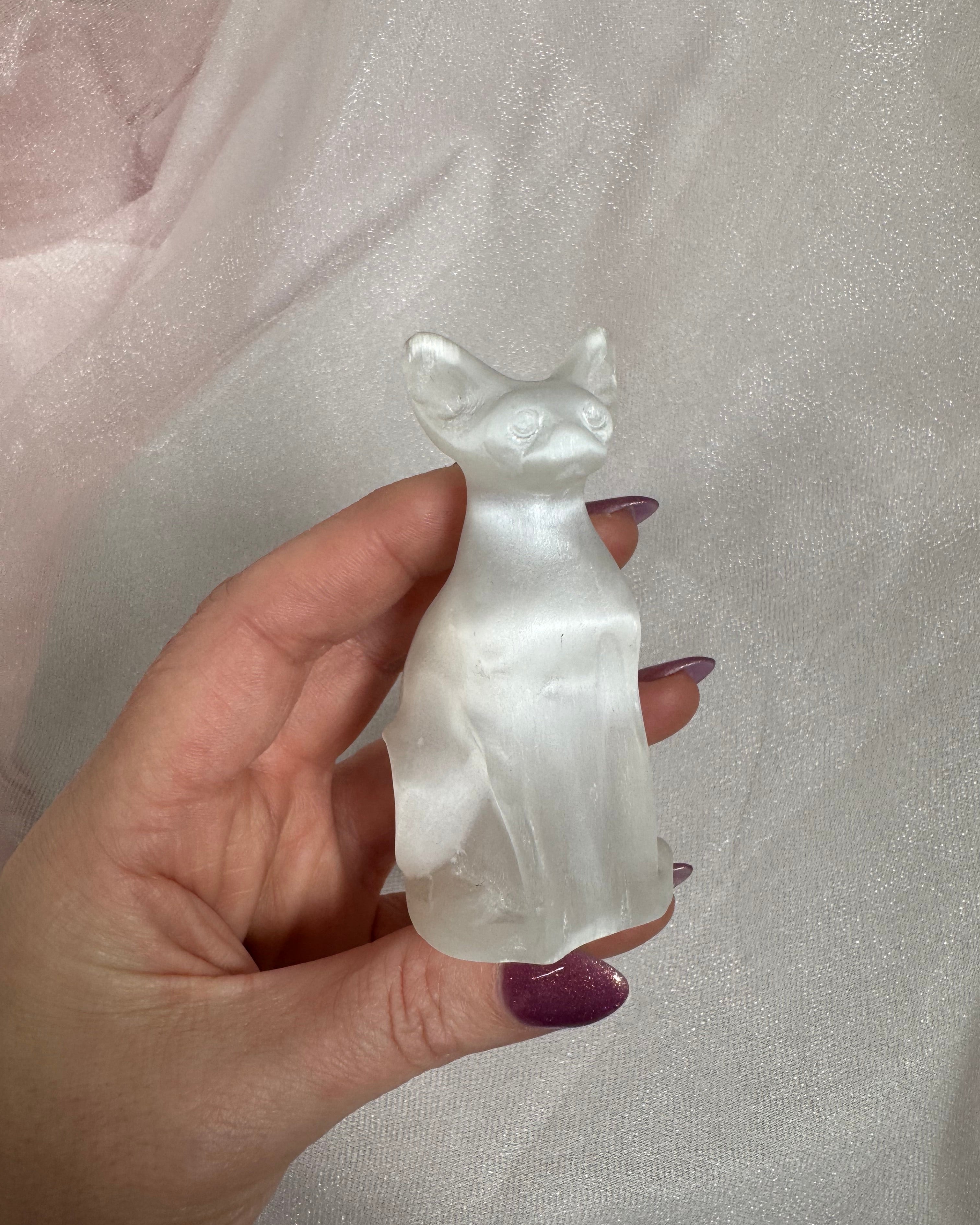 Selenite Cat Carving