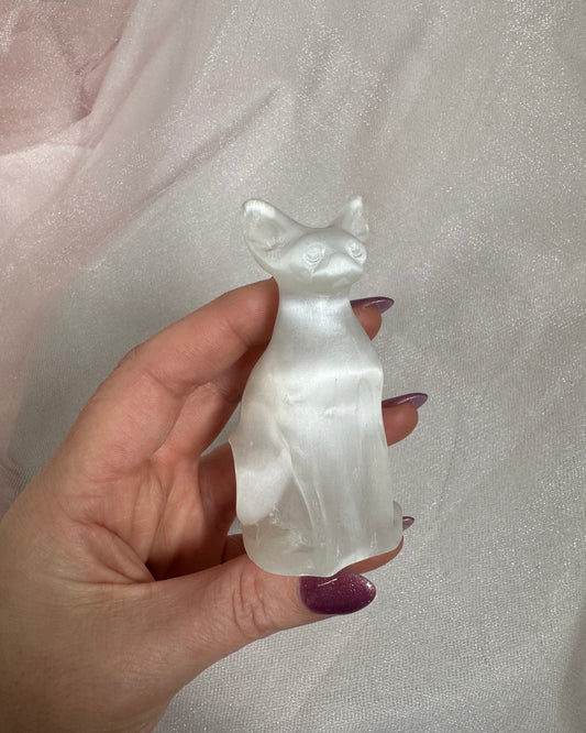Selenite Cat Carving