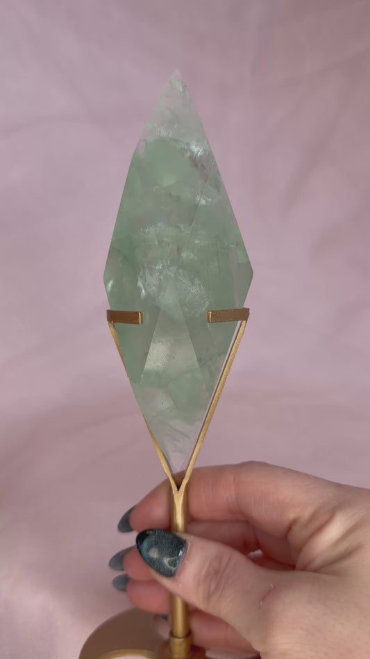 Mint Fluorite Faceted Double Point on Stand
