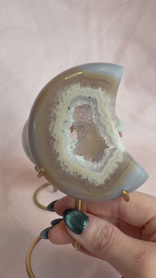 Agate Druzy Moon on Stand